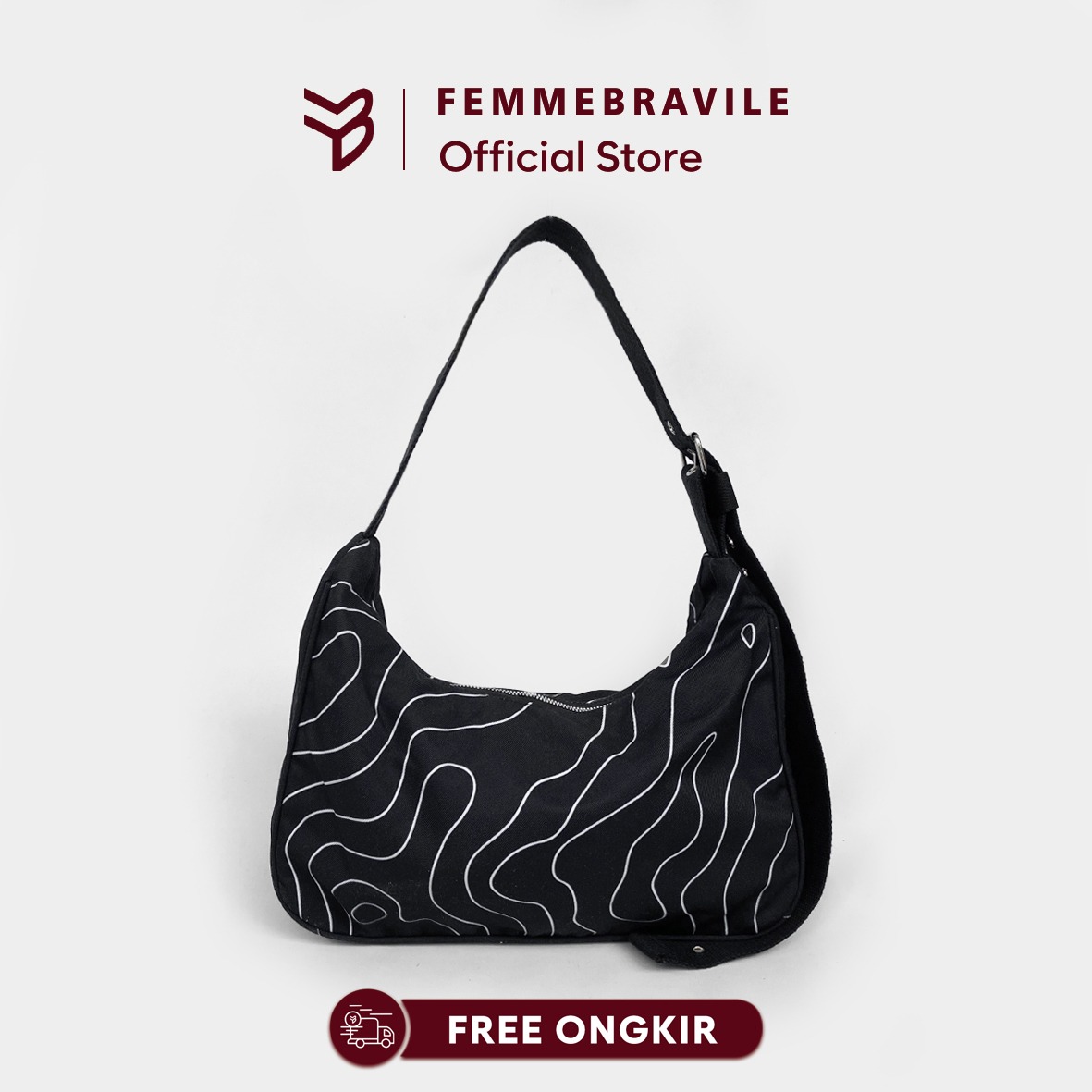 FEMMEBRAVILE Freya Bag Tas Bahu Wanita Motif Shoulder Bag Aesthetic Kekinian Black Stylish