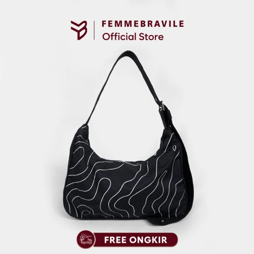 Image of FEMMEBRAVILE Freya Bag Tas Bahu Wanita Motif Shoulder Bag  Aesthetic Kekinian Black Stylish