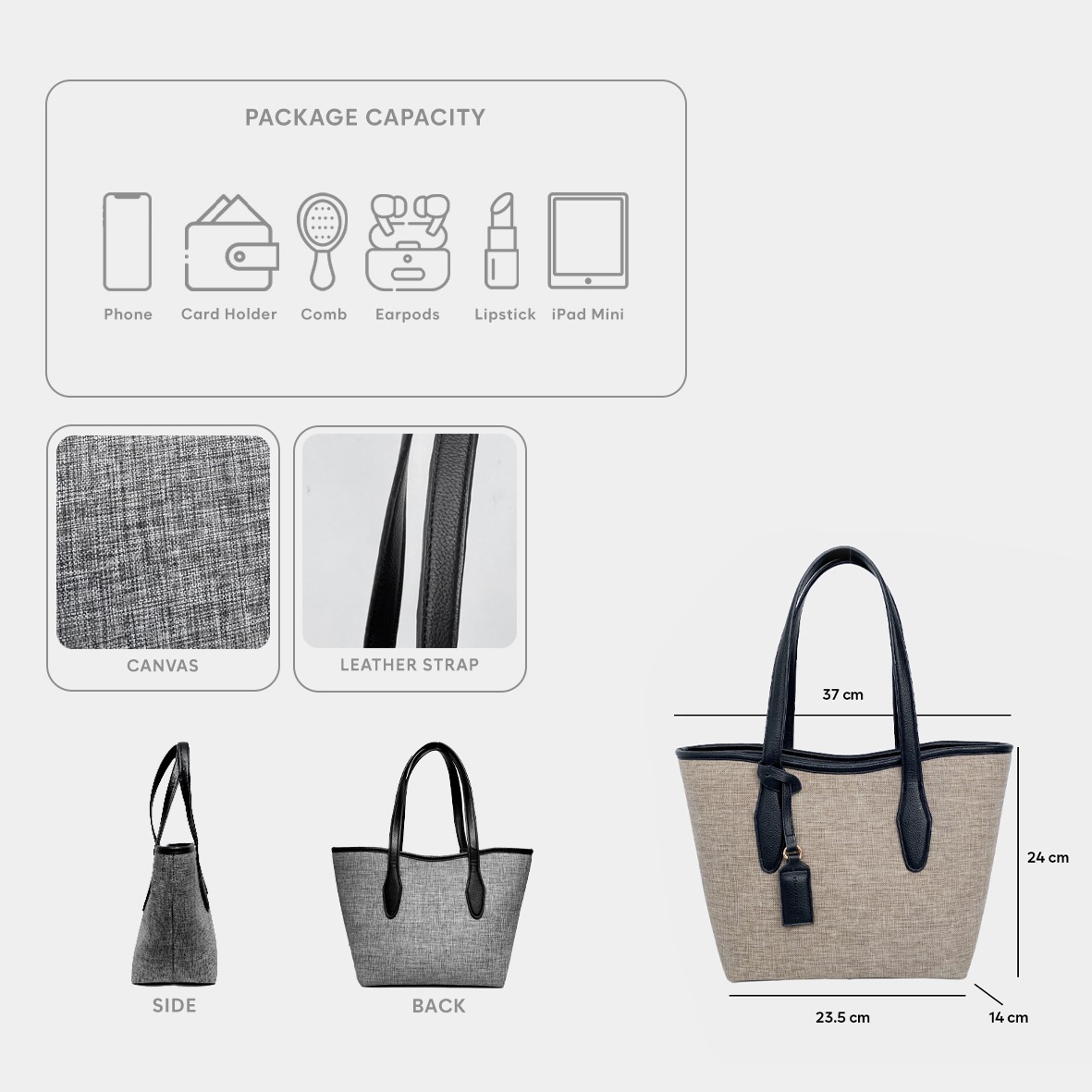 Femmebravile - Gaby Canvas - Totebag Wanita - Tas Kuliah Wanita - Shoulder Bag - Tote Bag Cantik