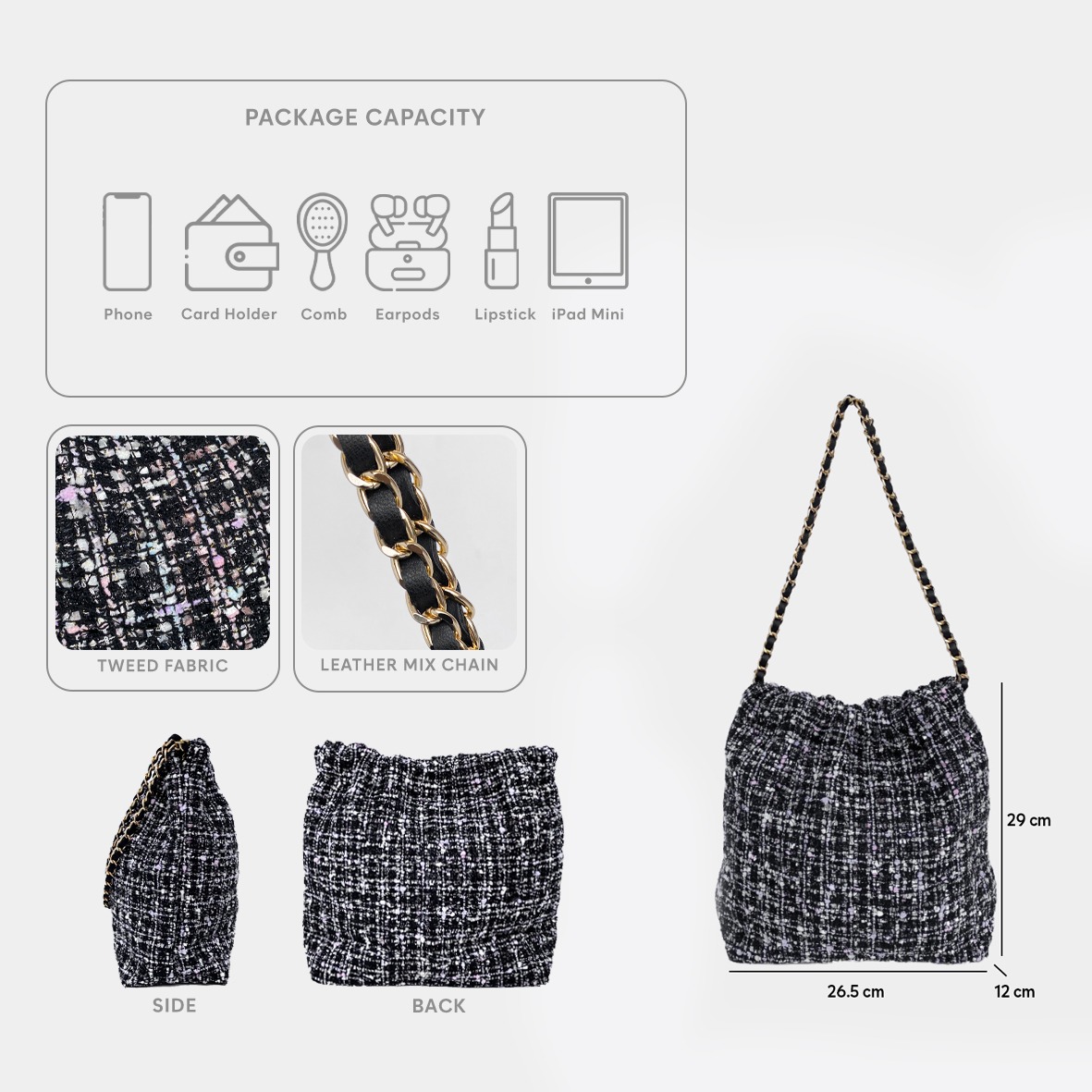FEMMEBRAVILE Sling Bag Tas Selempang Wanita Fashion Women Shoulder bag Gretel Tweed Bag
