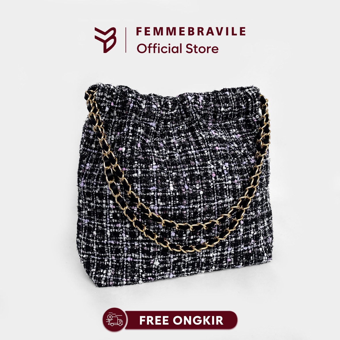 FEMMEBRAVILE Sling Bag Tas Selempang Wanita Fashion Women Shoulder bag Gretel Tweed Bag