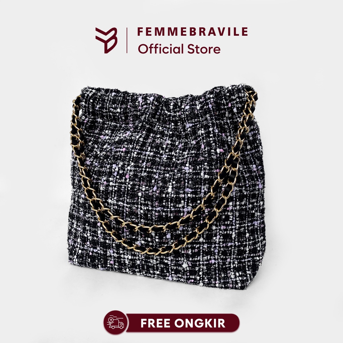FEMMEBRAVILE Sling Bag Tas Selempang Wanita Fashion Women Shoulder bag Gretel Tweed Bag