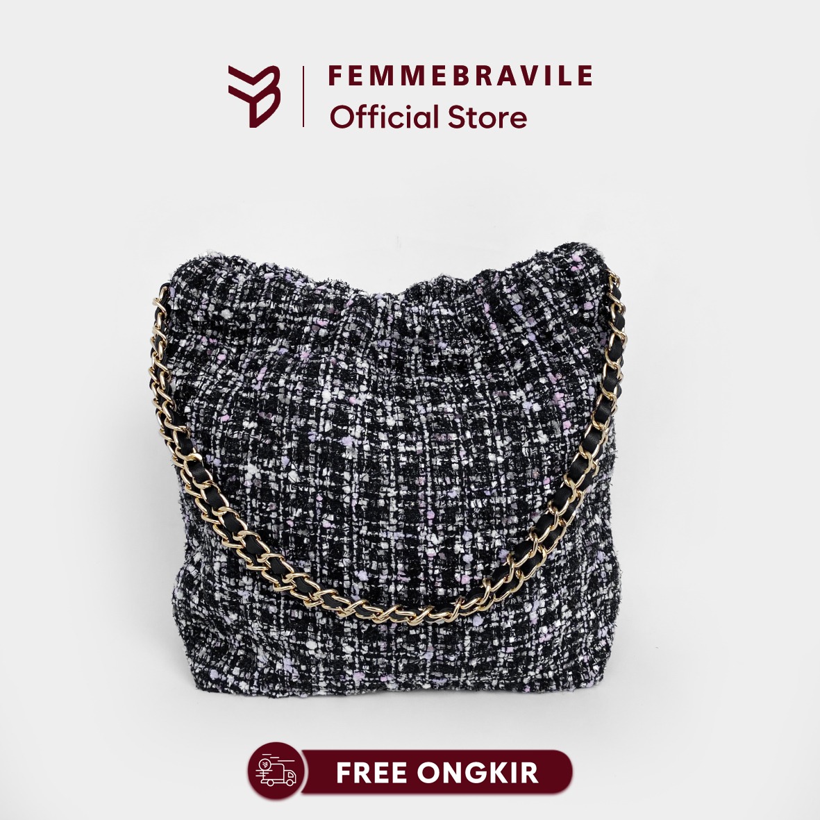 FEMMEBRAVILE Sling Bag Tas Selempang Wanita Fashion Women Shoulder bag Gretel Tweed Bag