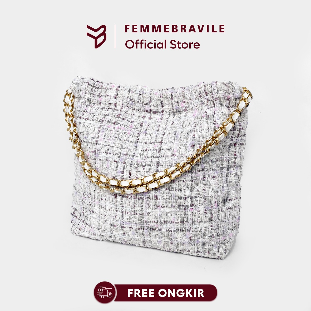 FEMMEBRAVILE Sling Bag Tas Selempang Wanita Fashion Women Shoulder bag Gretel Tweed Bag