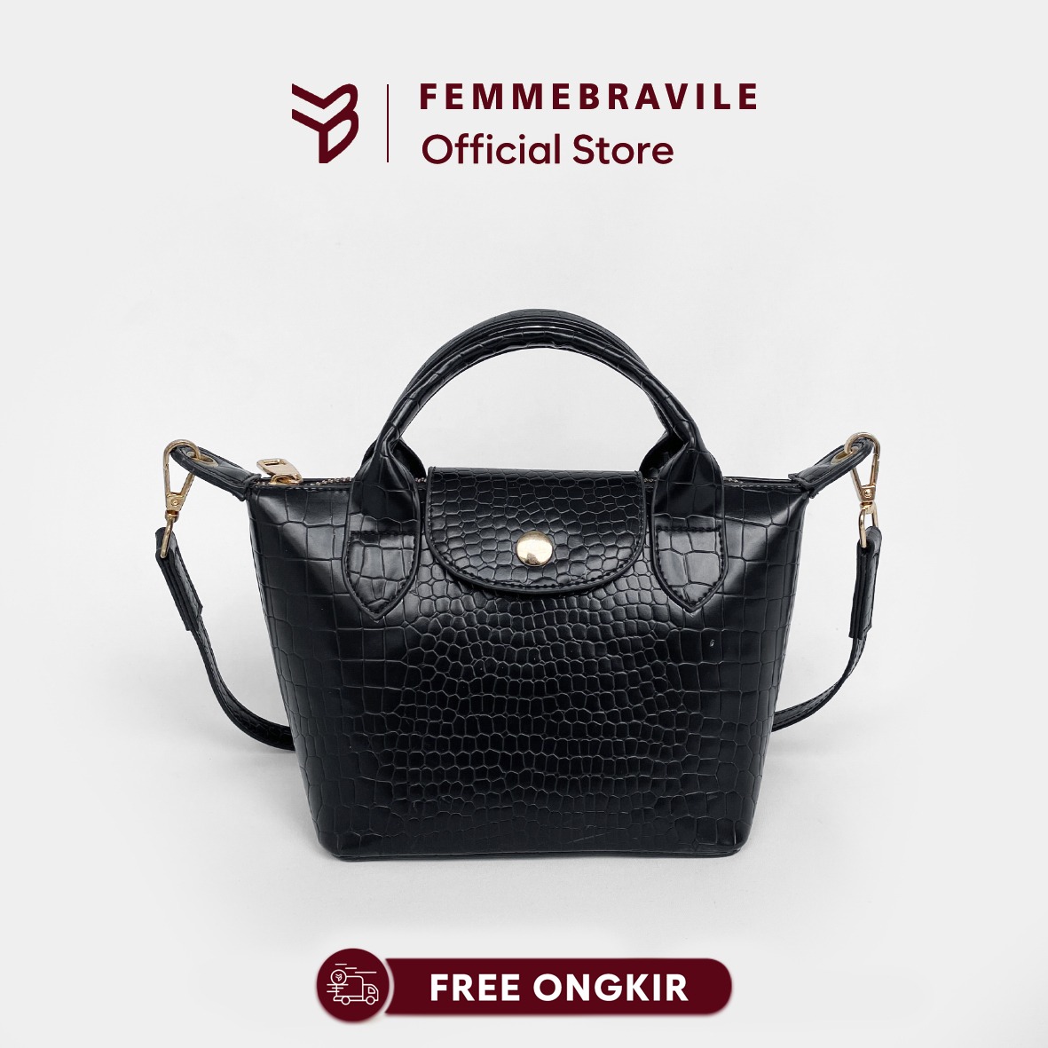 FEMMEBRAVILE Sling Bag Tas Selempang Wanita Fashion Women Shoulder bag Jennie Croco Bag