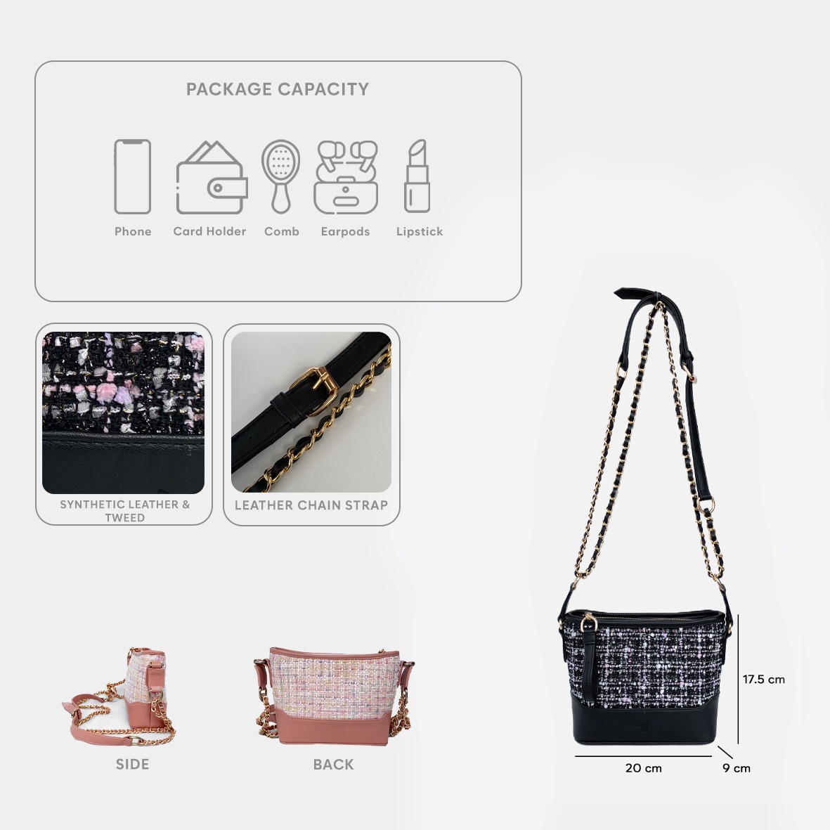 Femmebravile Sling Bag Tas Selempang Wanita Fashion Women Shoulder bag Kara Tweed Bag