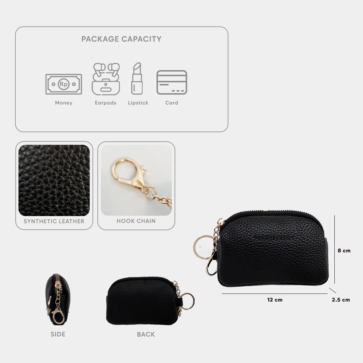 FEMMEBRAVILE Dompet Mini Wanita KEIRA | Card Holder Kulit Sintetis dengan Gantungan Hook Chain