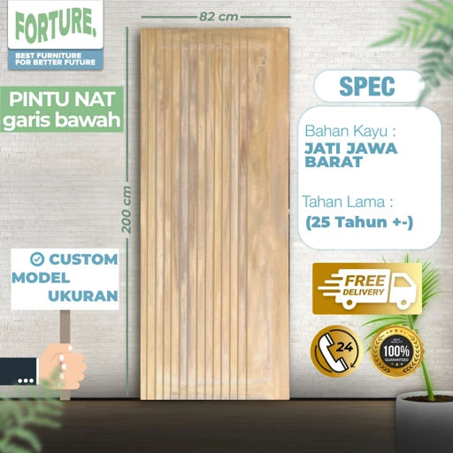 Image of Pintu Nat Garis Bawah Kayu Solid Jati