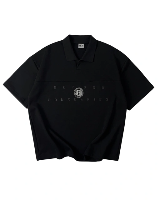 Image of Bewear - Essential Boxy Polo - Accent List Black 235GSM