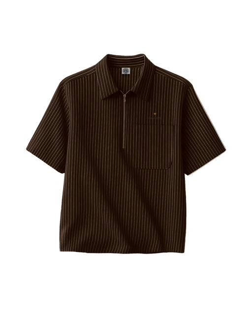 Image of Bewear - Halfzip Shirt Stripe Brown 