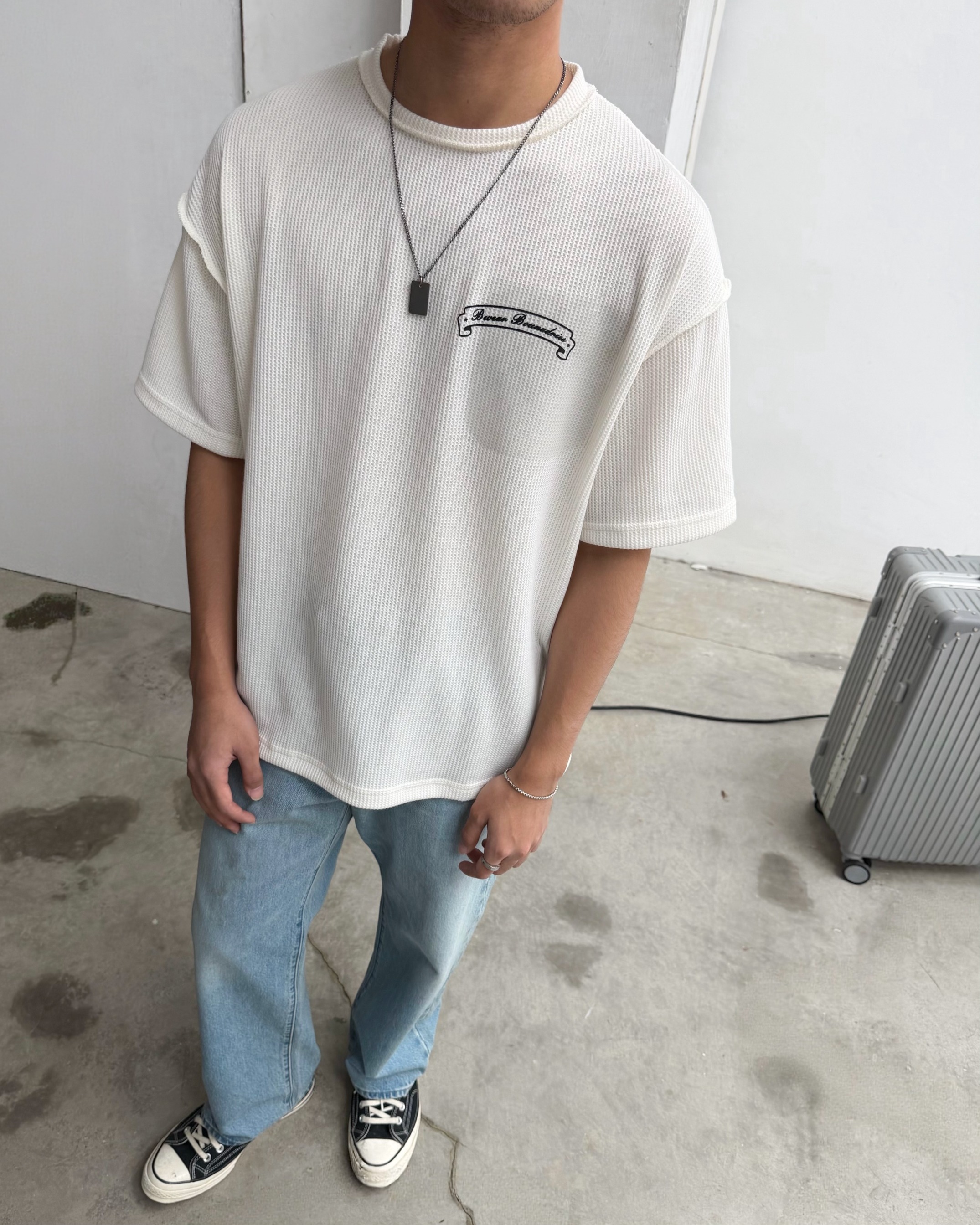 Bewear - Oversize T-Shirt Waffle Broken Whitee