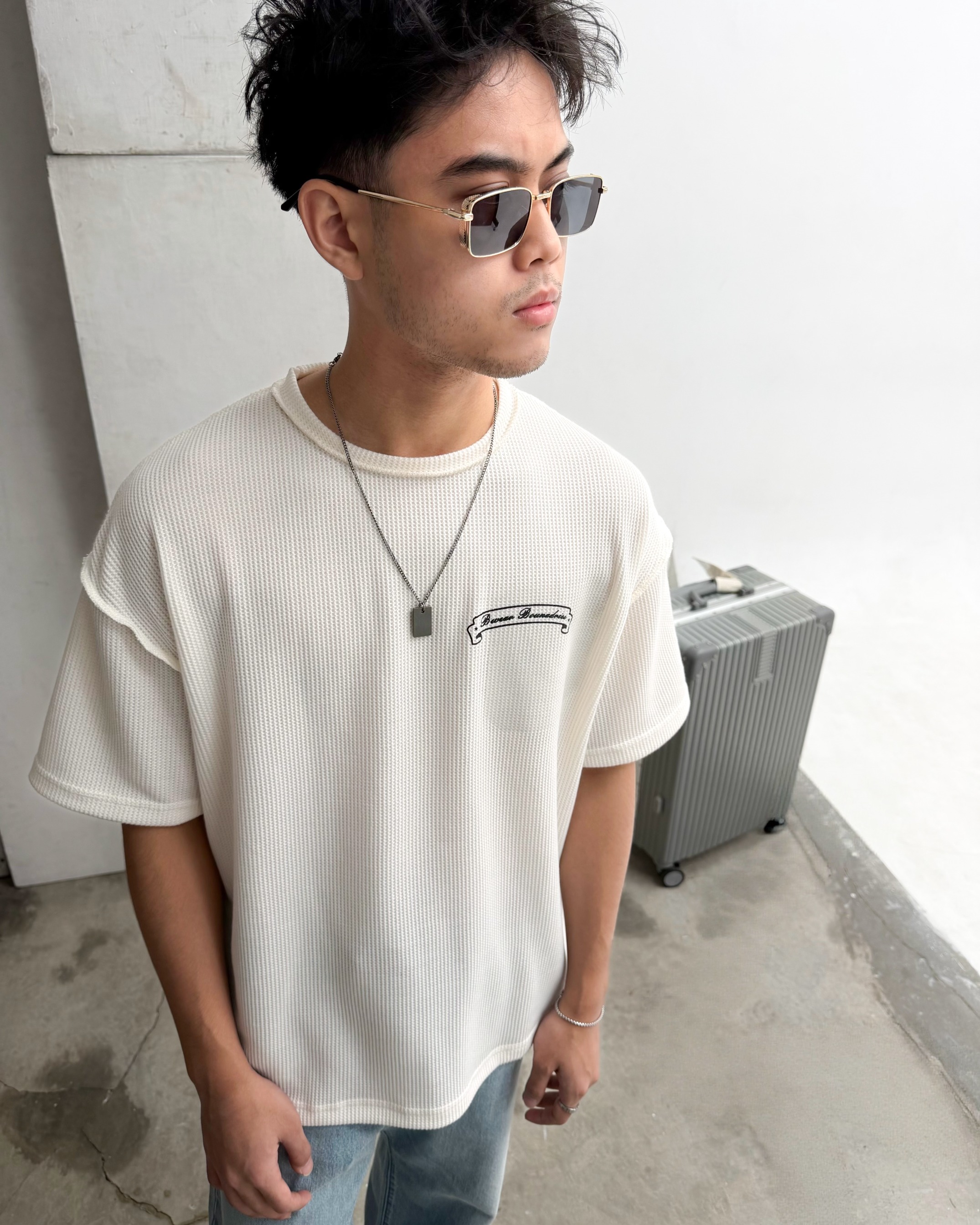 Bewear - Oversize T-Shirt Waffle Broken Whitee