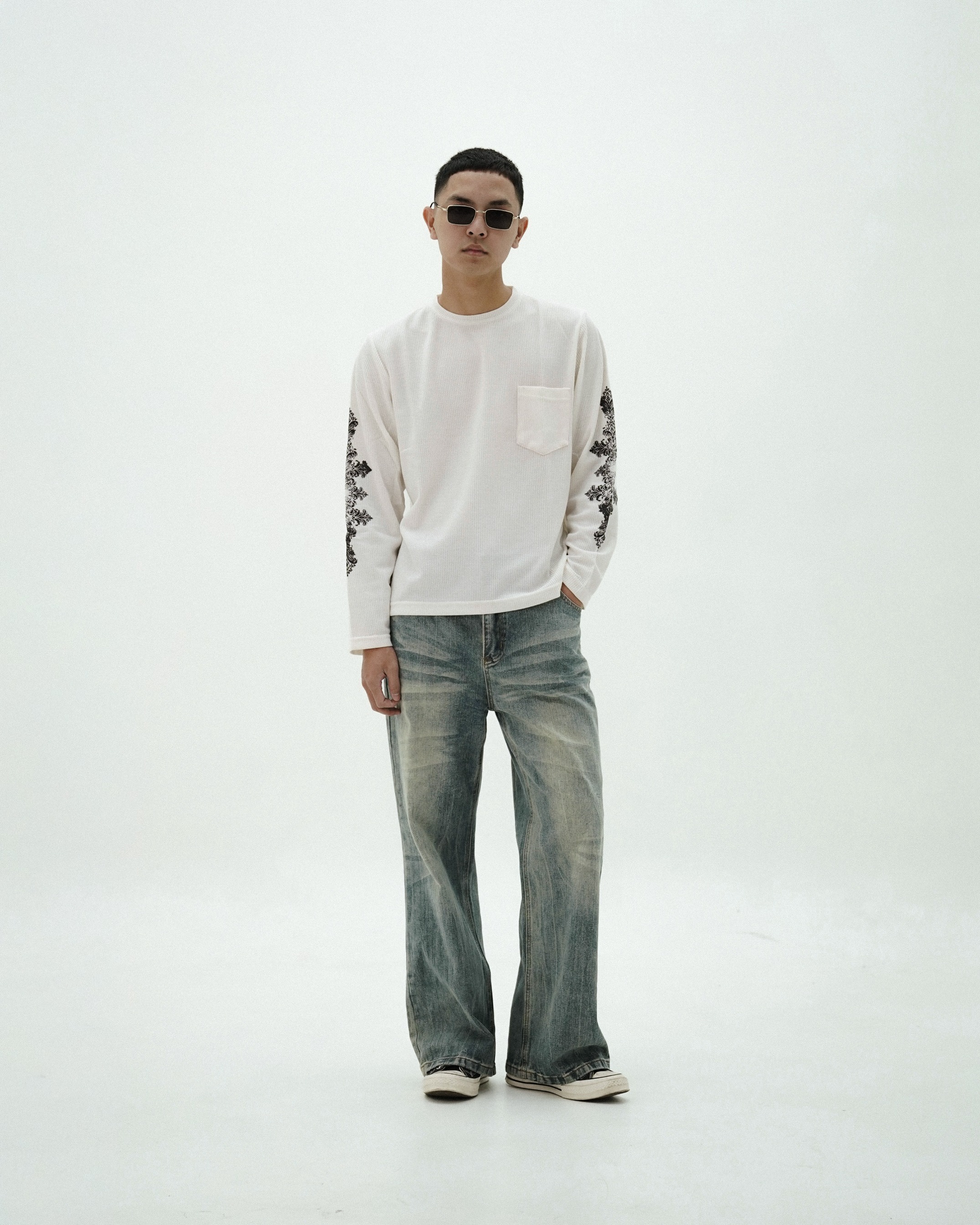 Bewear - Longsleeve Waffle Rose Whitee