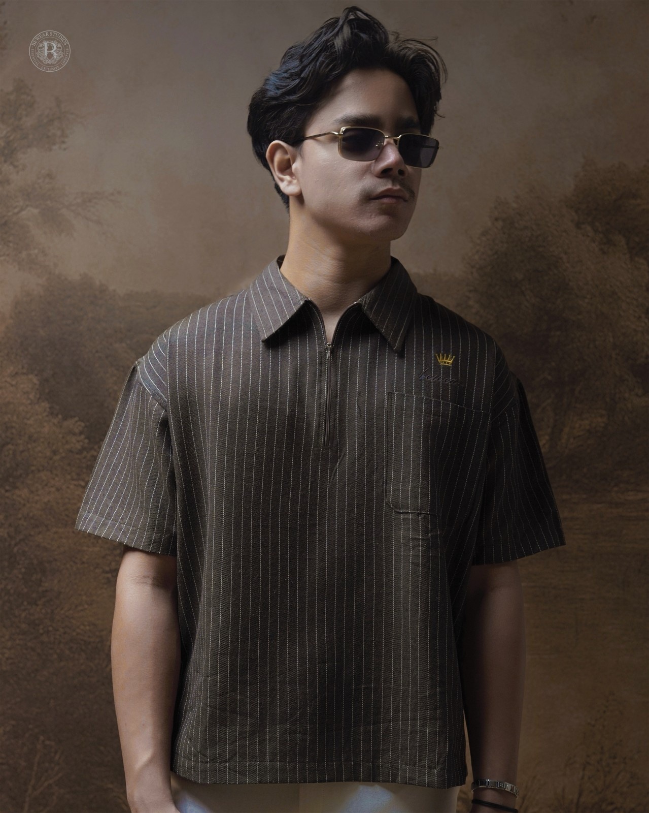 Bewear - Halfzip Shirt Stripe Brown