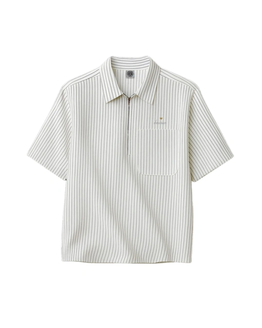 Image of Bewear - Halfzip Stripe Shirt Broken Whitee