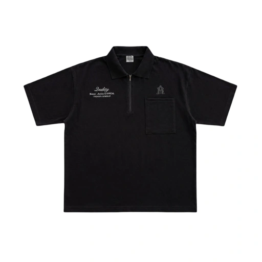 Image of Bewear - Polo Boxy Oversized Zip 250 GSM Black V.2