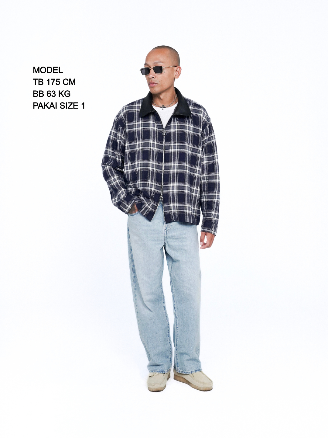 Bewear - Jacket Flannel Leather Collar Deep Navy