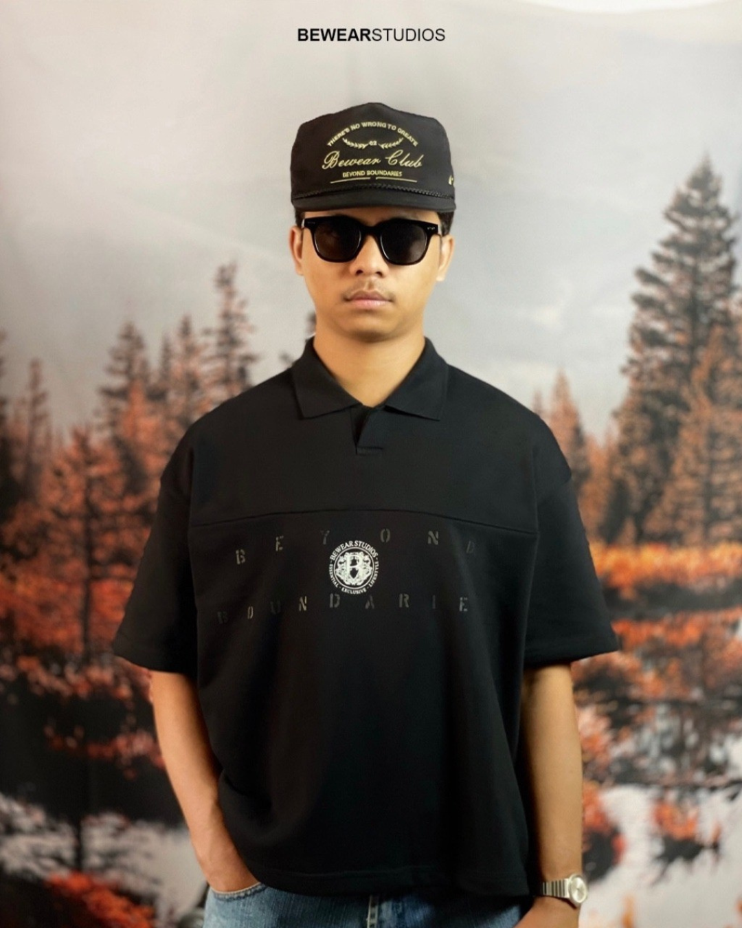 Bewear - Essential Boxy Polo - Accent List Black 250GSM