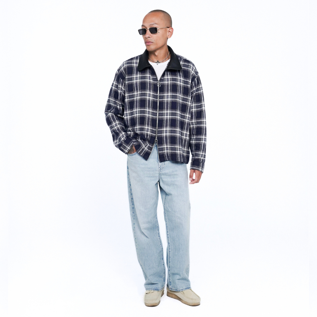 Bewear - Jacket Flannel Leather Collar Deep Navy