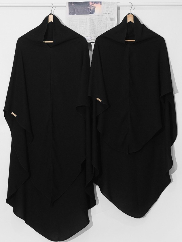 Uzma Indonesia - HAFSHAH French Khimar Non Pad Umroh Haji Umrah Hajj Basic Syar'i Poly Cooltech Polos Muslimah Gamis Simple Elegant Lembut Adem Black Jetblack