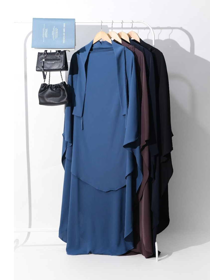 Uzma Indonesia - HAFSHAH French Khimar Non Pad Umroh Haji Umrah Hajj Basic Syar'i Poly Cooltech Polos Muslimah Gamis Simple Elegant Lembut Adem Black Jetblack