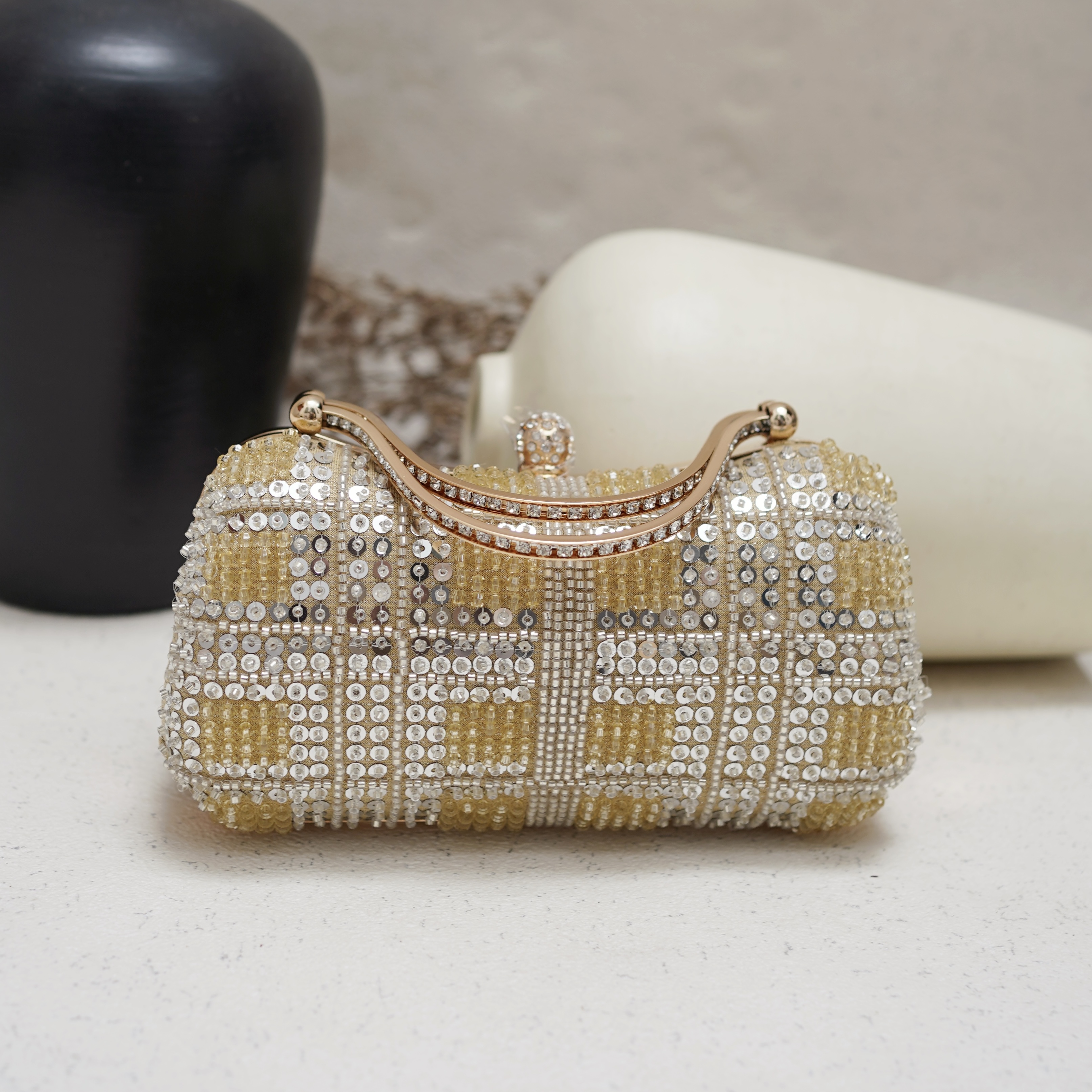 Deu_Calantha Tas Pesta Wanita Premium Athena Bag – Clutch Bridal Elegant Full Payet Mewah Frame Gold untuk Kondangan & Wedding Party