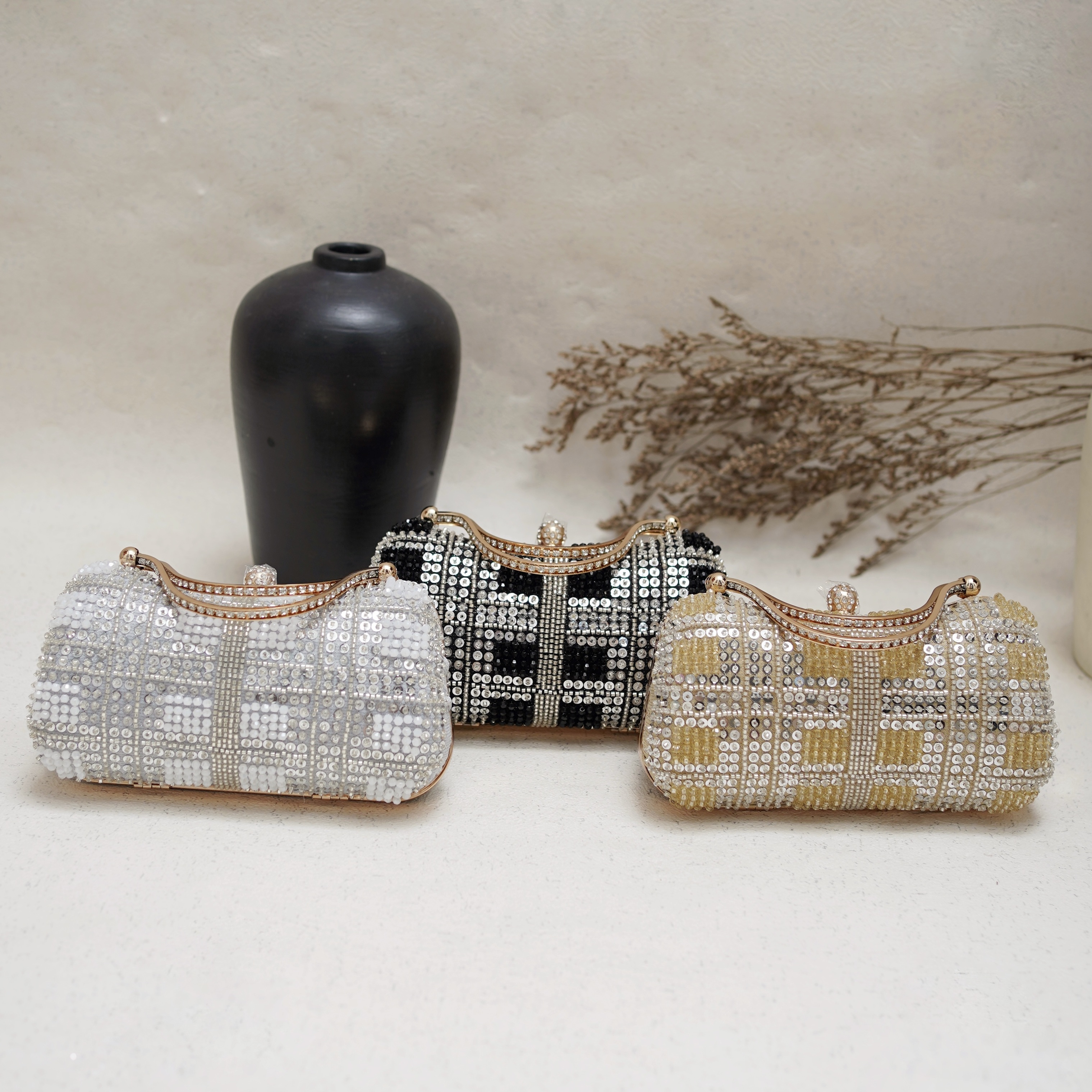 Deu_Calantha Tas Pesta Wanita Premium Athena Bag – Clutch Bridal Elegant Full Payet Mewah Frame Gold untuk Kondangan & Wedding Party