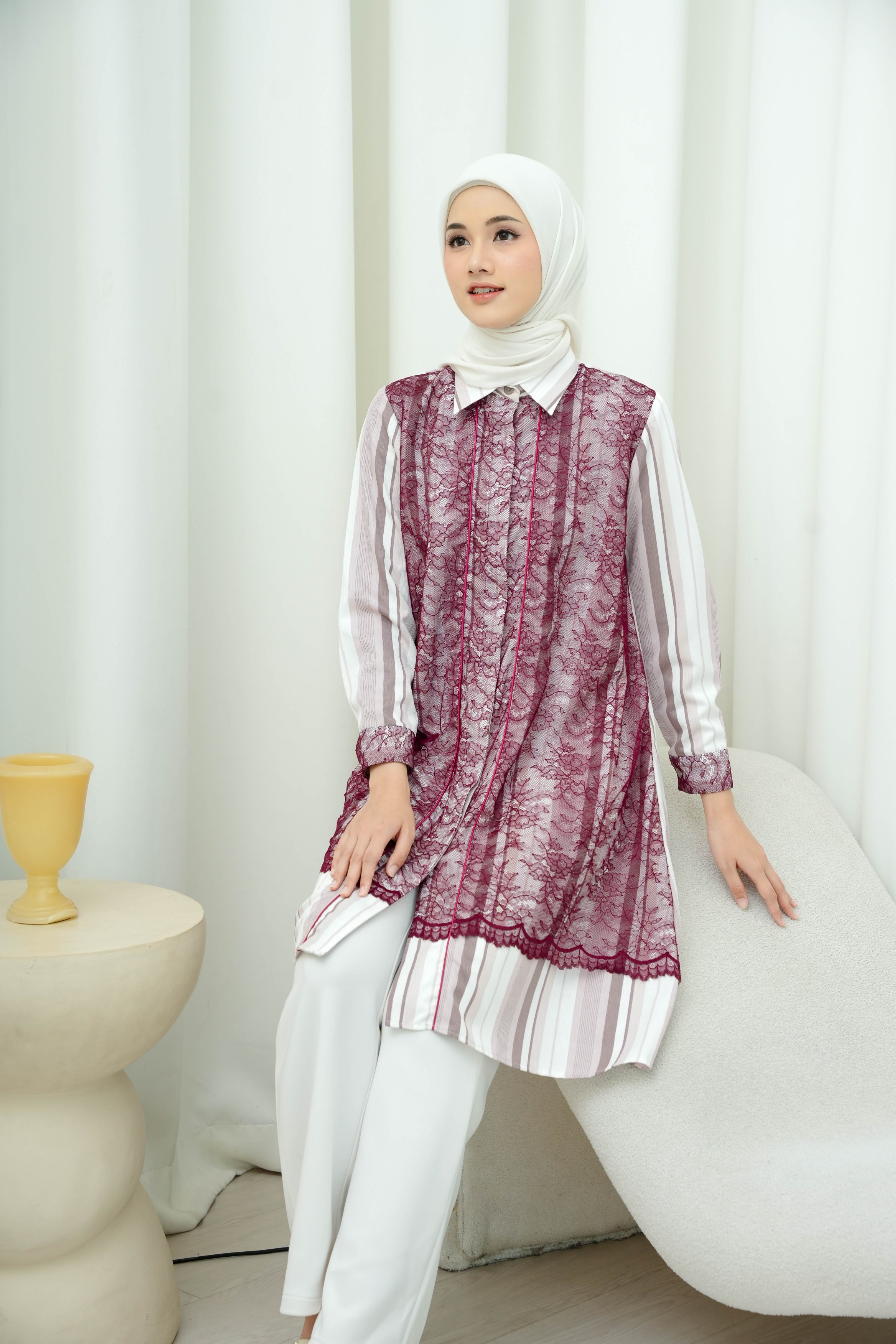 Chantilly & Stripes Tunic - Scarlet Charm