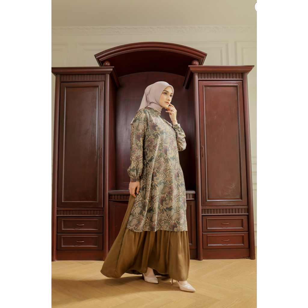 House of Syaira Laila Dress - Dress Wanita Elegan Motif Bunga Lengan Panjang