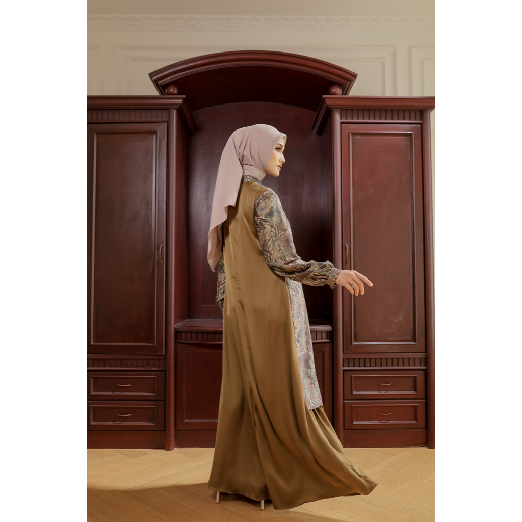 House of Syaira Laila Dress - Dress Wanita Elegan Motif Bunga Lengan Panjang