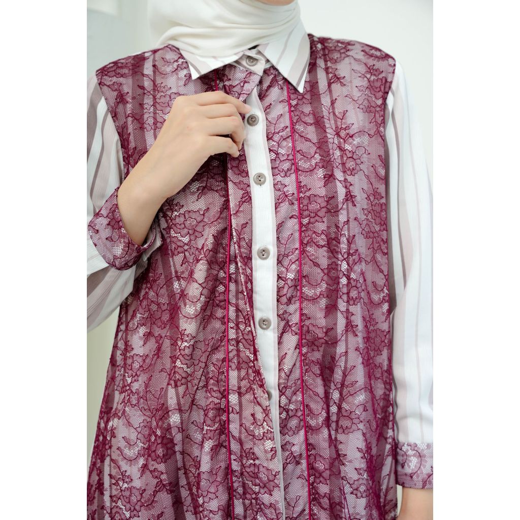 Chantilly & Stripes Tunic - Scarlet Charm
