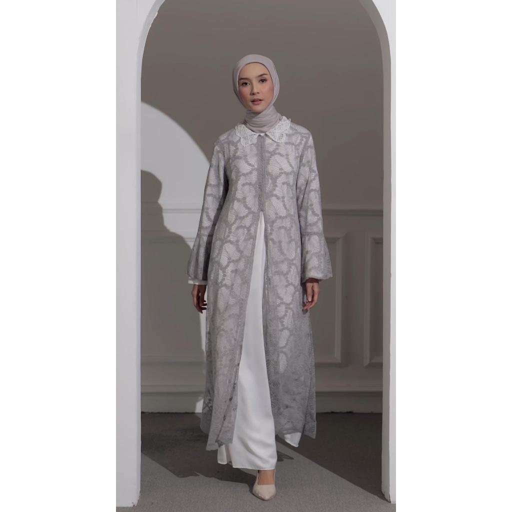 House of Syaira Seraphine Outer - Outer Wanita Brokat Grey Elegan