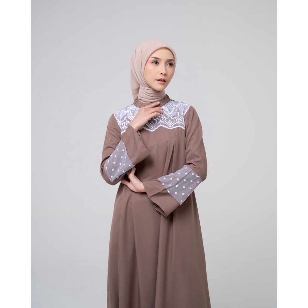 House of Syaira Zahra Dress - Dress Wanita Moscrepe Renda Bordir Elegan