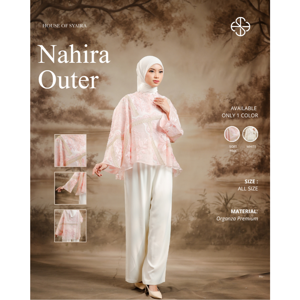 House of Syaira Nahira Outer - Outer Wanita Organza Bordir Payet Elegan Lengan Flare