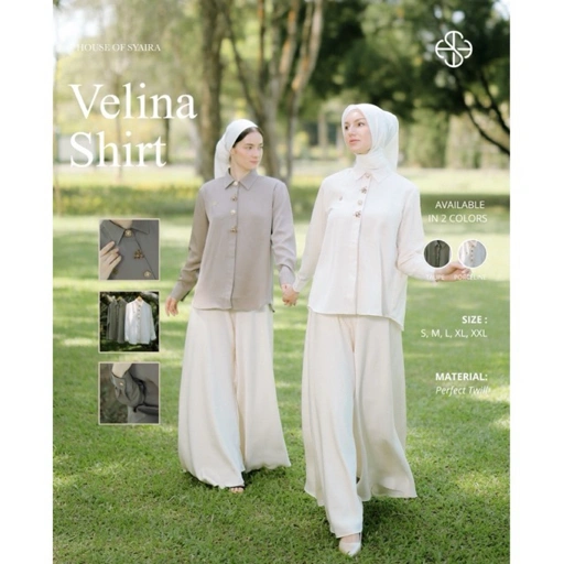 House of Syaira Velina Shirt IFW Series – Kemeja Wanita Perfect Twill Loose Fit dengan Kancing & Payet Eksklusif