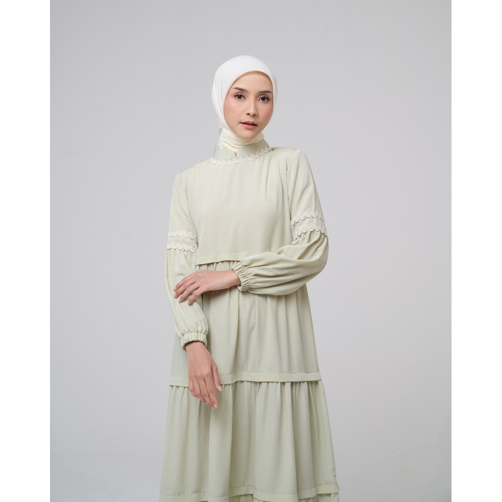 House of Syaira Amalia Dress - Dress Wanita Chiffon Flowly Lengan Puff Elegan