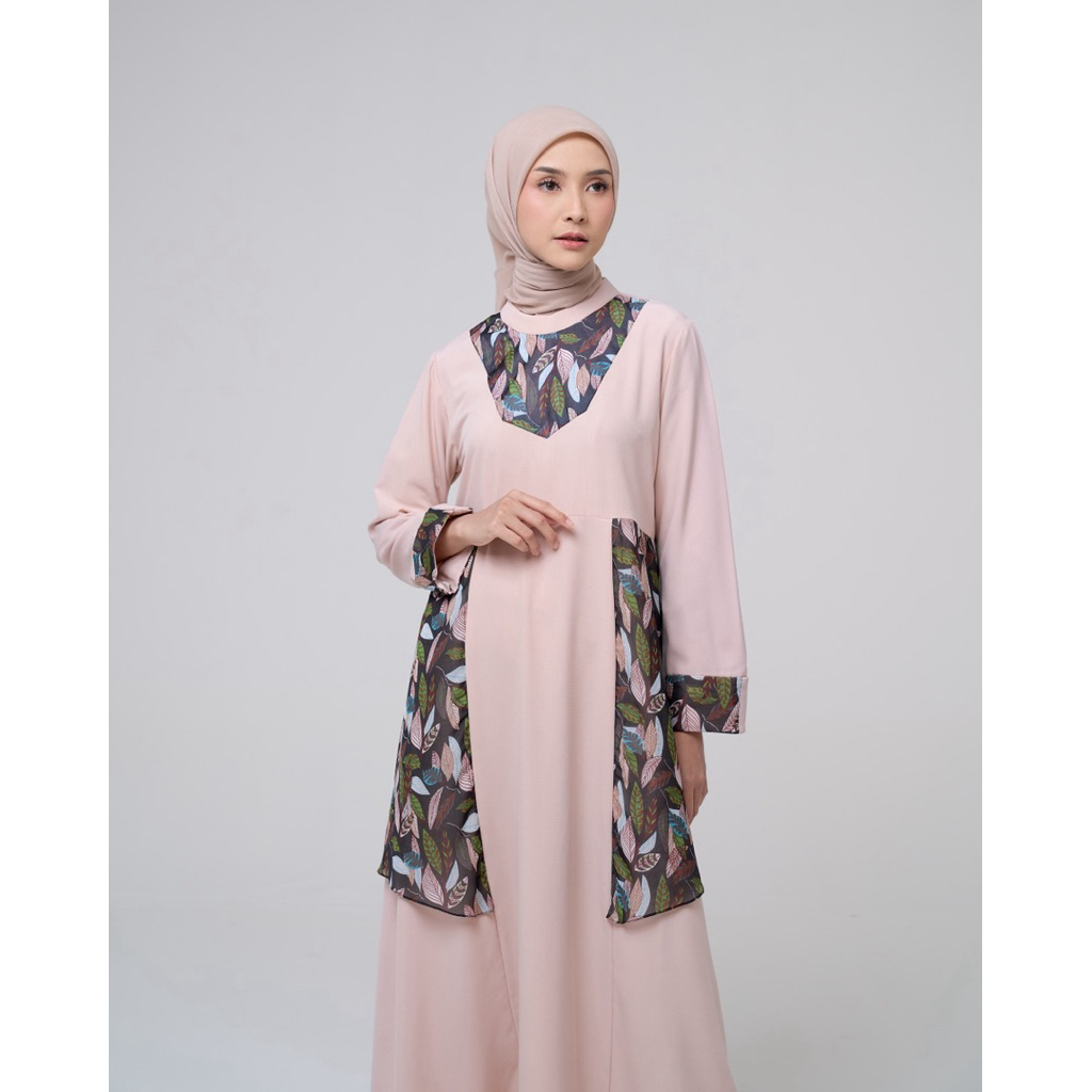 House of Syaira Aveline Dress - Dress Wanita Polycotton Motif Batik Daun Loose Fit