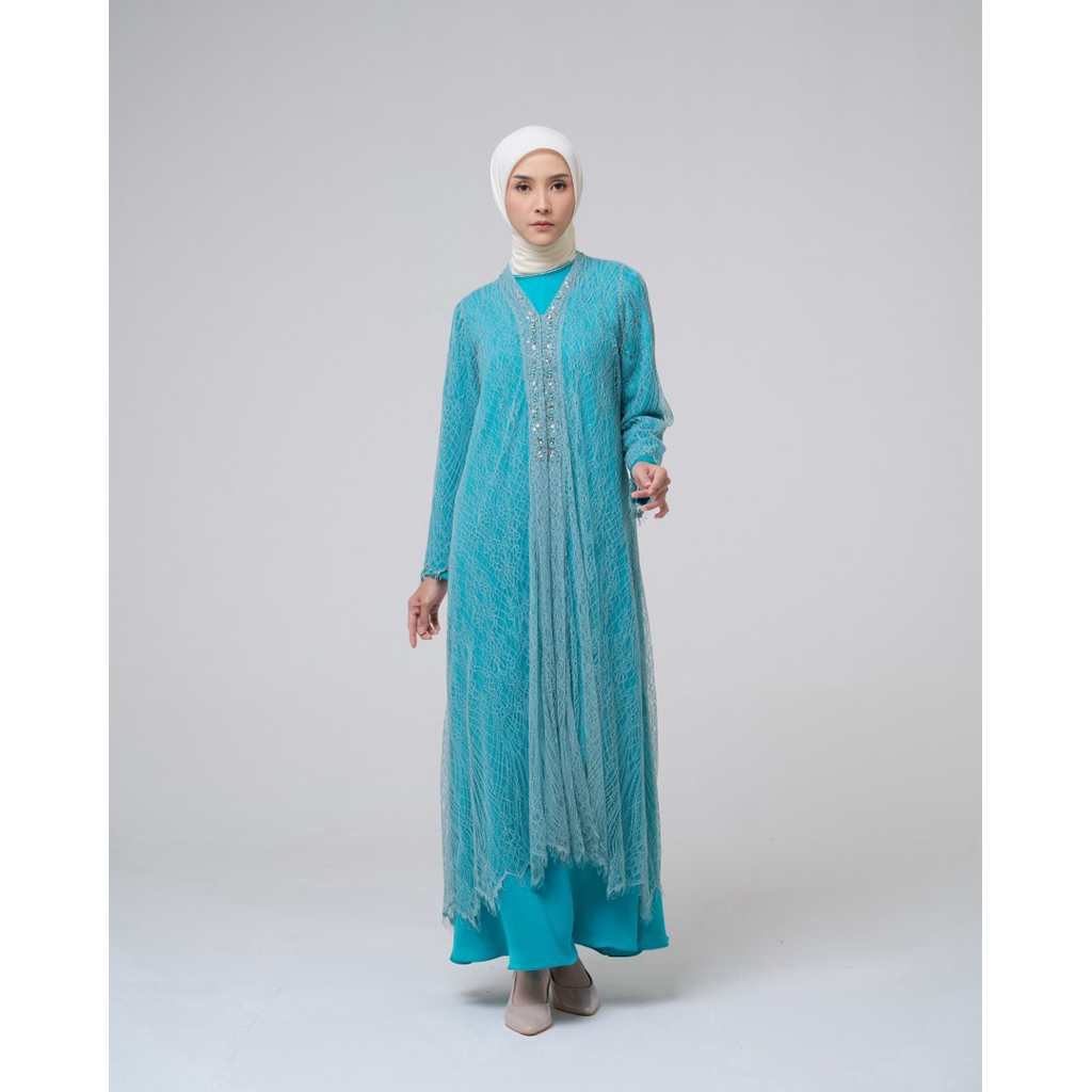 House of Syaira Safira Dress - Dress Wanita Brokat Payet Chiffon Flowy Elegan