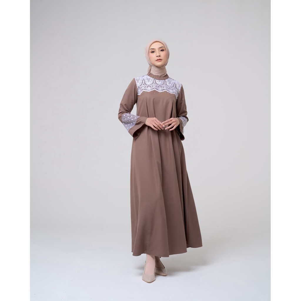 House of Syaira Zahra Dress - Dress Wanita Moscrepe Renda Bordir Elegan