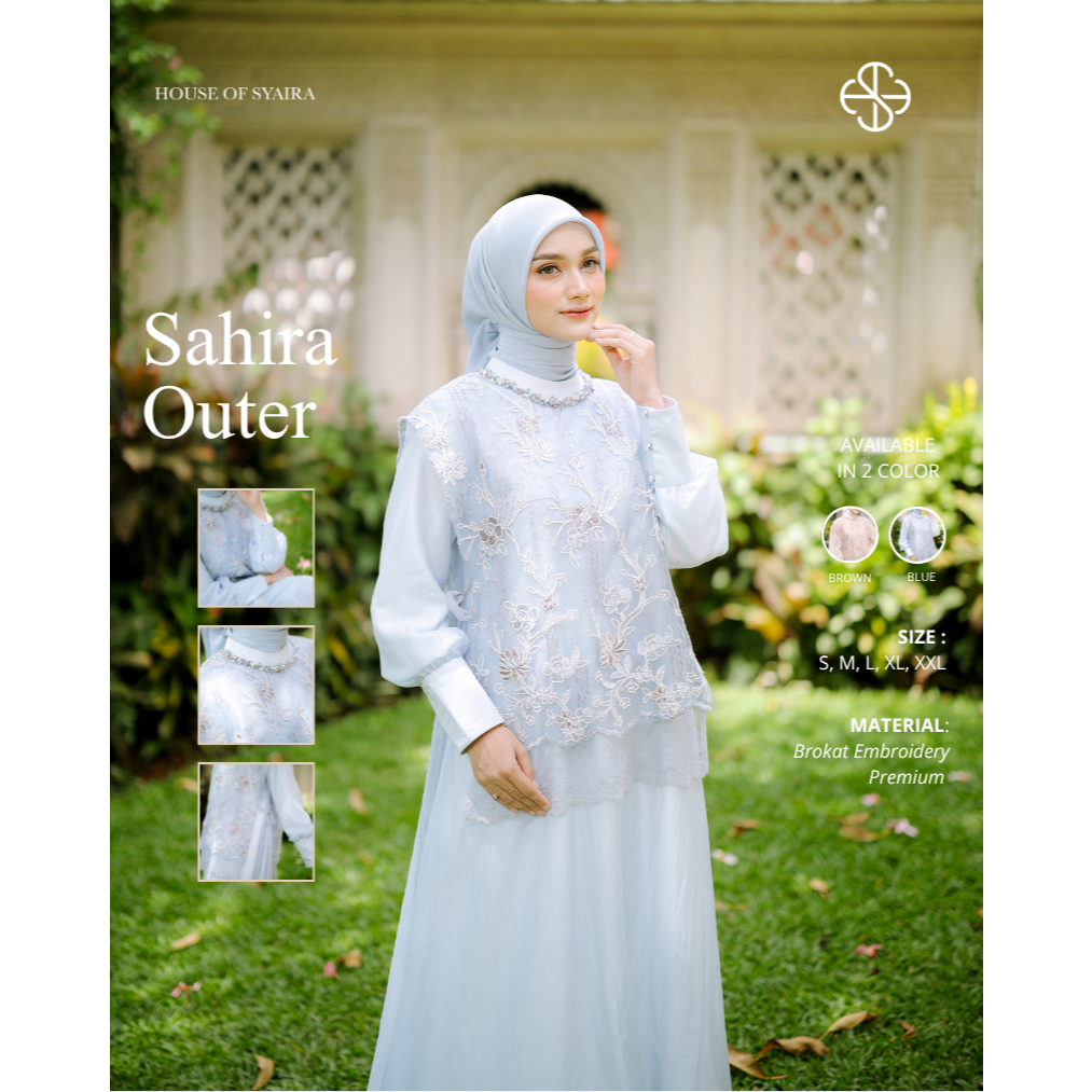 House of Syaira Sahira Outer Blue & Zayn Koko - Outer Wanita Brokat Embroidery Payet Elegan