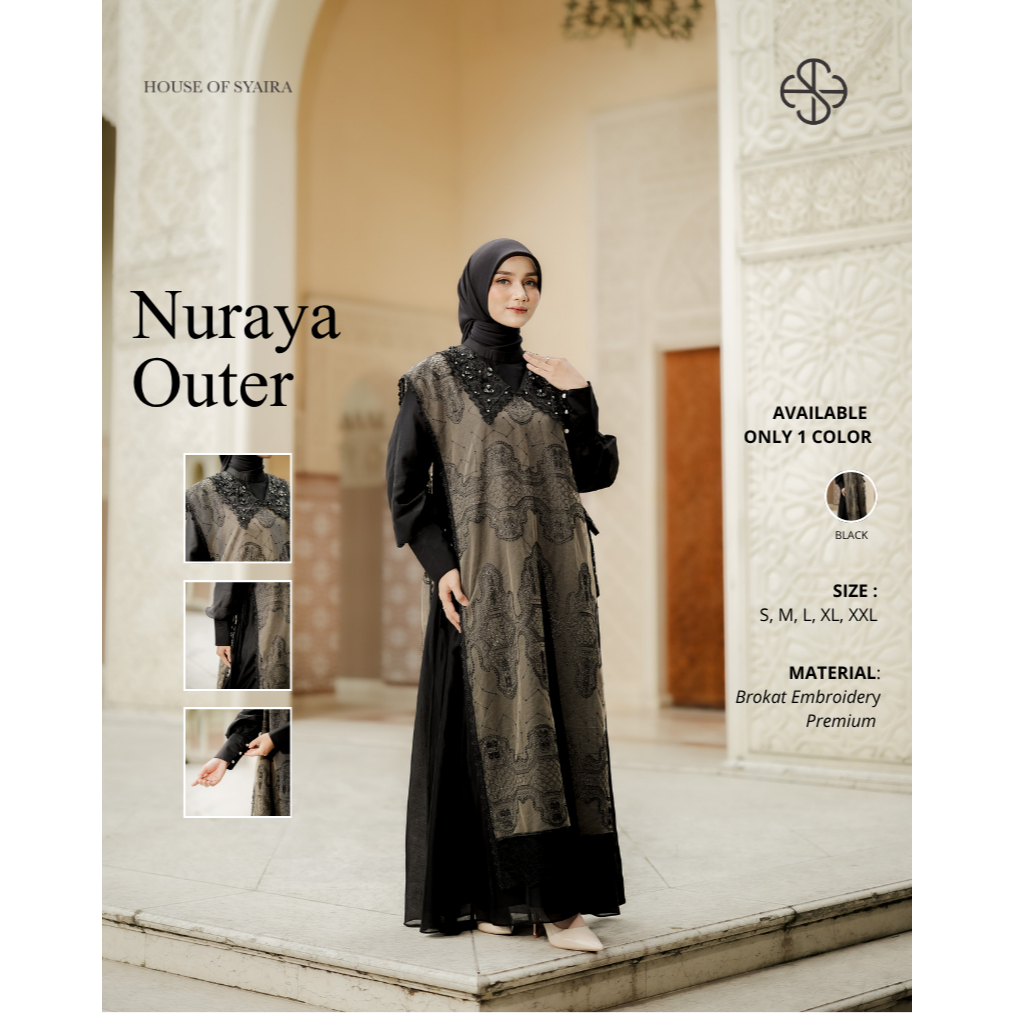House of Syaira Nuraya Outer & Arka Koko - Outer Brokat Embroidery Wanita Renda Payet Premium