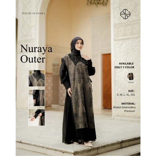 House of Syaira Nuraya Outer & Arka Koko - Outer Brokat Embroidery Wanita Renda Payet Premium