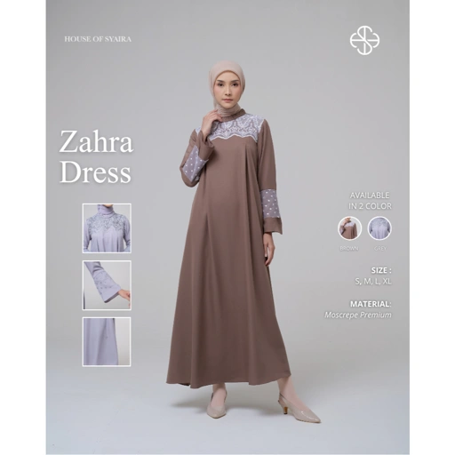 House of Syaira Zahra Dress - Dress Wanita Moscrepe Renda Bordir Elegan