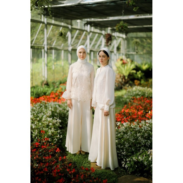 House of Syaira Marivelle IFW Series- Outer Wanita Brokat Floral Premium Organza Kerah Renda Elegan