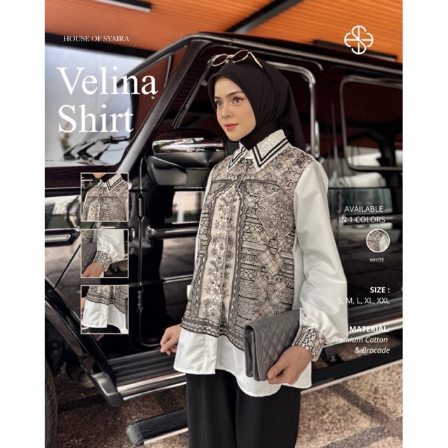 House of Syaira Velina Shirt - Kemeja Wanita Katun Premium Brokat Embroidery Renda Loose Fit Elegan