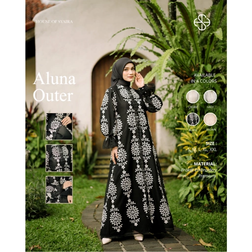 House of Syaira Aluna Outer - Outer Wanita Premium Brokat Embroidery Elegan Detail Renda