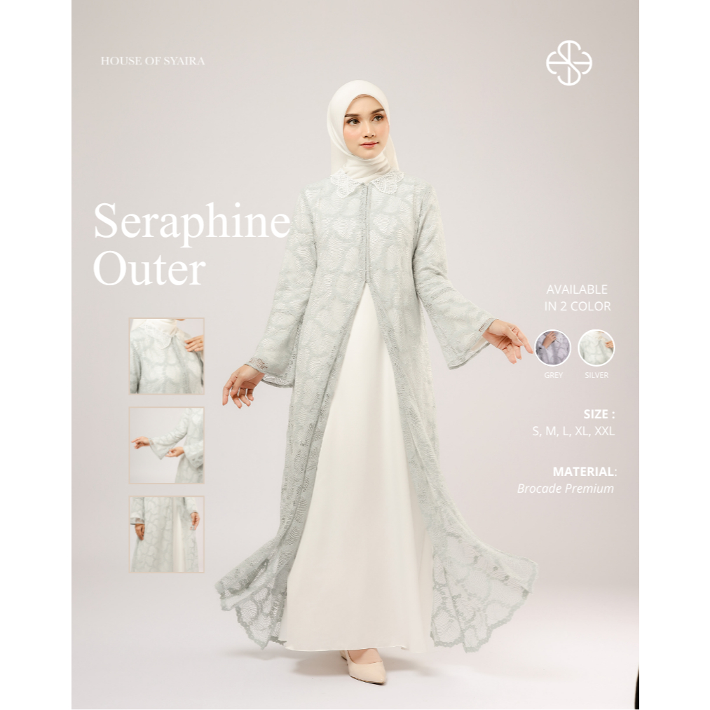 House of Syaira Seraphine Outer - Outer Wanita Brokat Silver Elegan