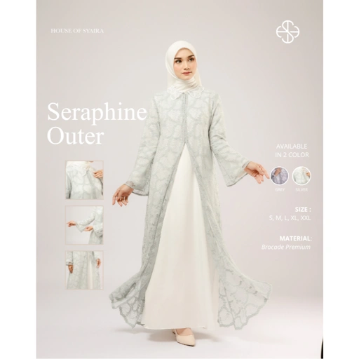 House of Syaira Seraphine Outer - Outer Wanita Brokat Silver Elegan