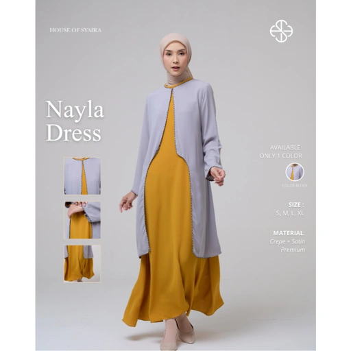 House of Syaira Nayla Dress - Dress Wanita Crepe Silk Satin Color Block Elegan