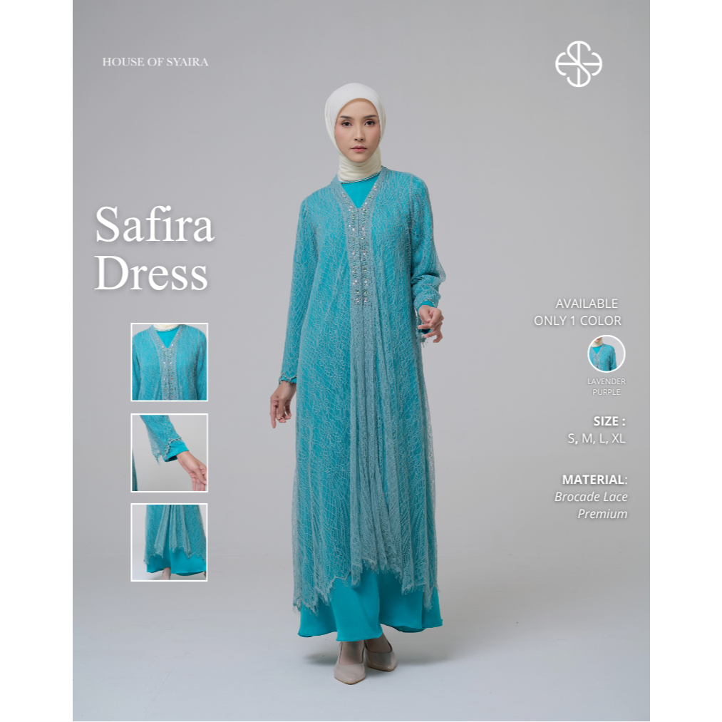 House of Syaira Safira Dress - Dress Wanita Brokat Payet Chiffon Flowy Elegan